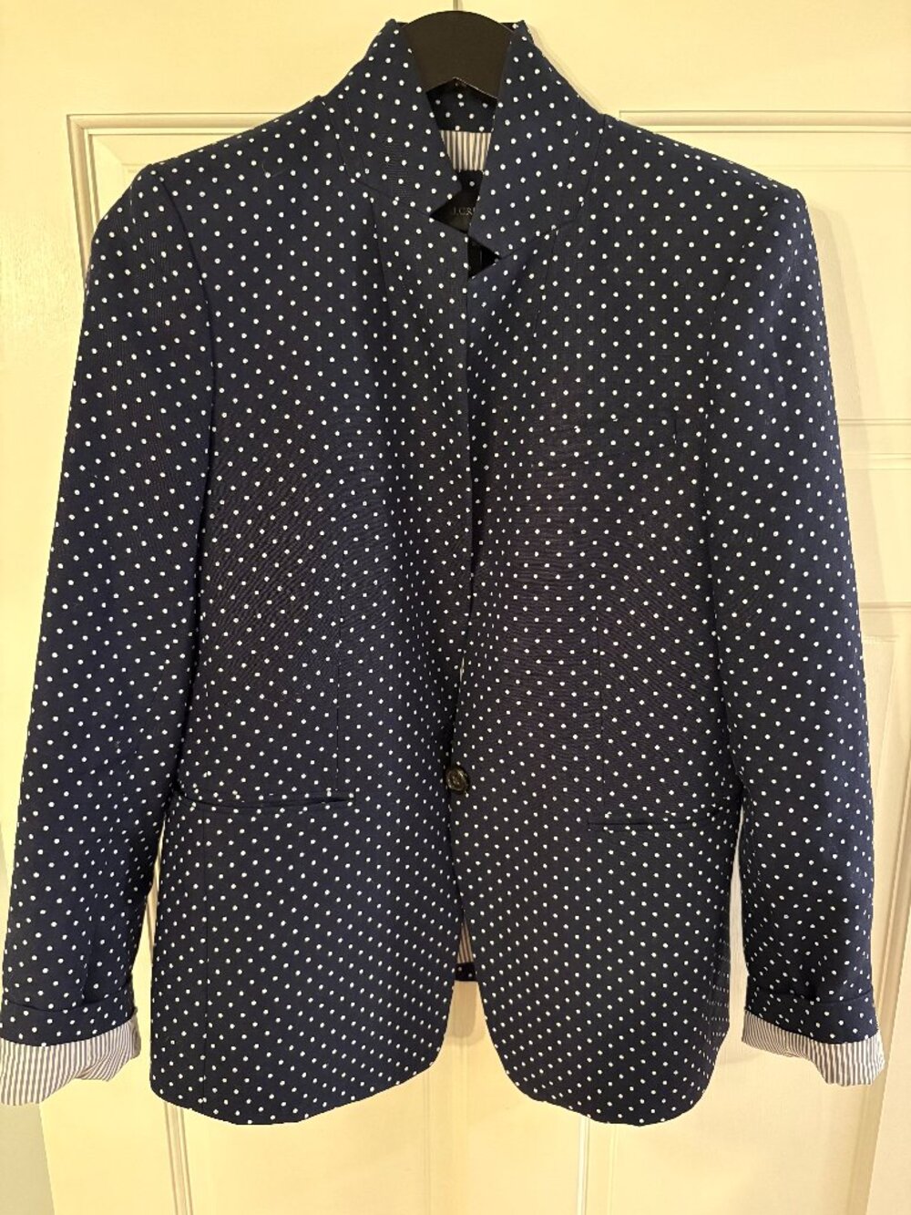 J.Crew Regent Linen Blazer | Navy & White Polka Dot | Size 8